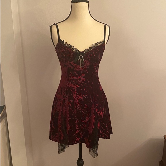 Dolls Kill Widow NWT velvet with lace insert XS mini dress - Picture 1 of 16